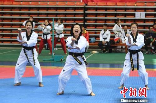 资料图：女大学生在赛场“霸气”呐喊。　杨华峰 摄
